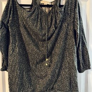 Michael Kors Green Patterned Long Sleeve Blouse